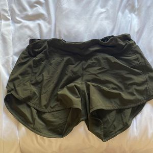 Army green Lululemon running shorts
